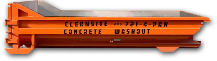 Orange CleanSite concrete washout container with the 845-781-4-PAN phone number on the side